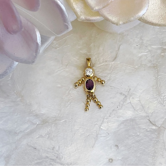 925 Sterling Faux Diamond Faux Amethyst Girl Birthstone Pendant 1.25” - Picture 5 of 9